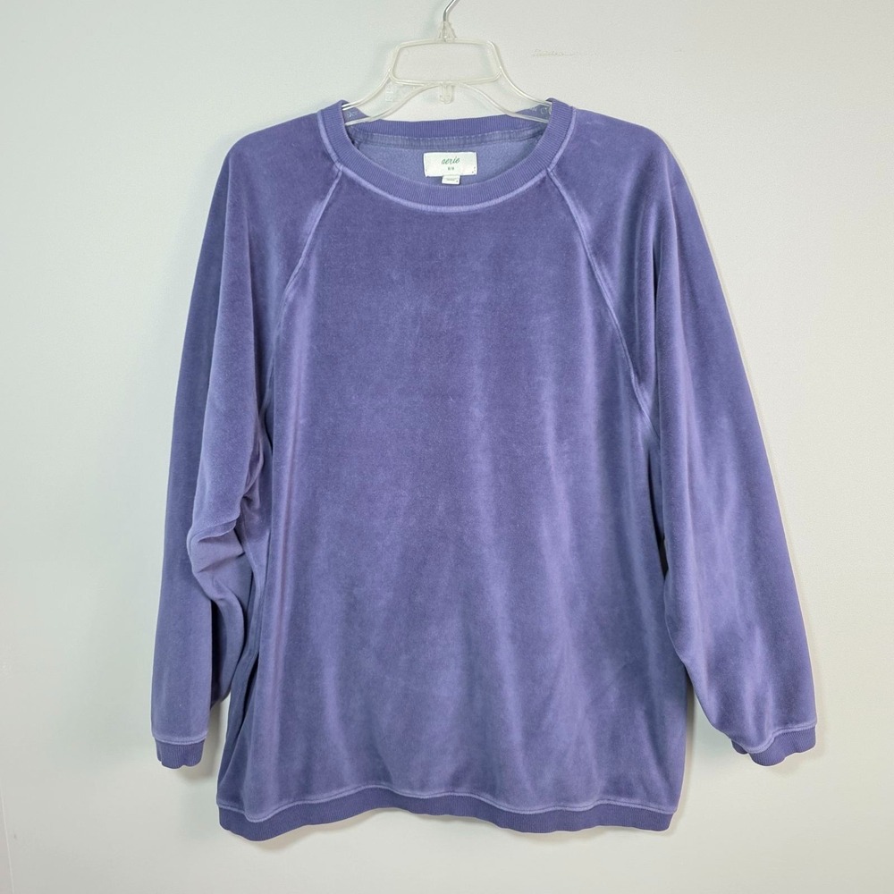 Aerie Women's M Medium Velour Long Sleeve Pullover Shirt Cotton Blend Purple